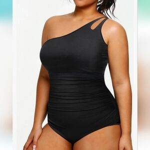 Plus Size One Piece Swimsuit One Shoulder  Tummy Control black Sz 22W‎